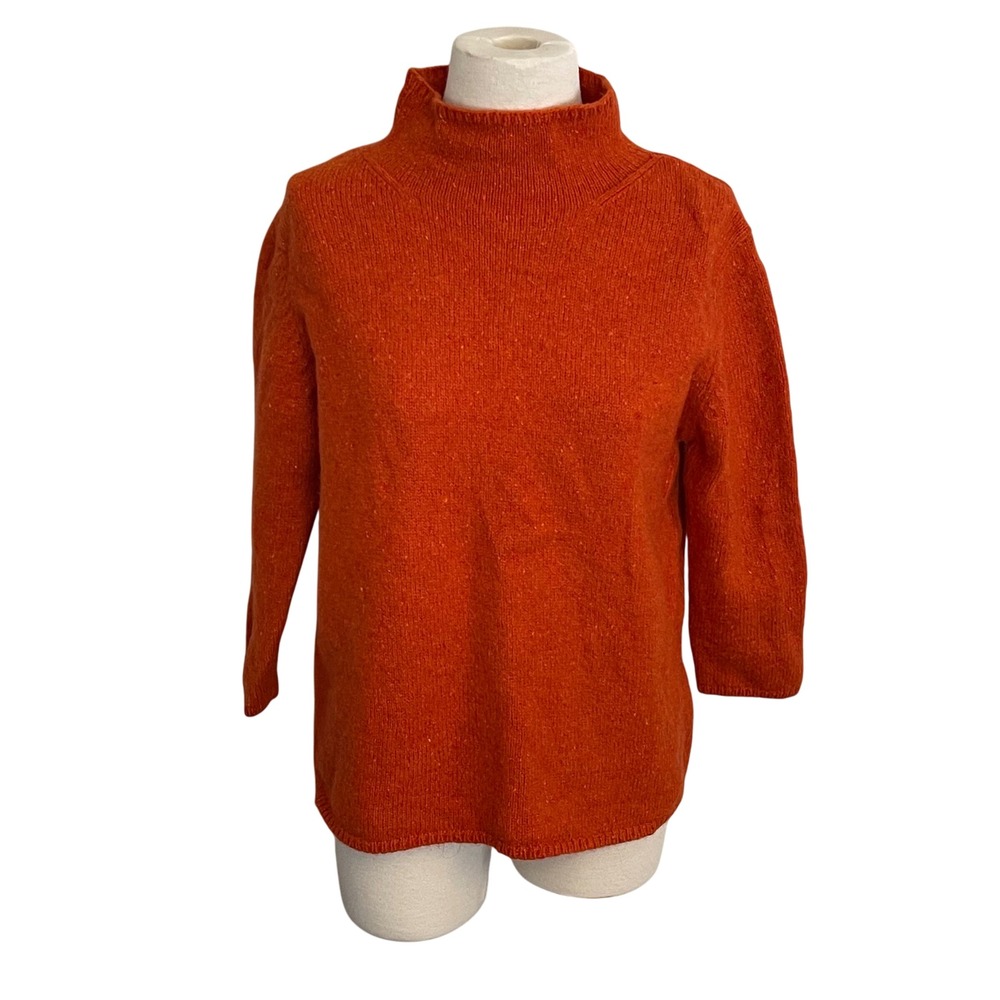 LL Bean Womens Medium Orange Mohair Blend‎ 3/4 Sleeve Mock Neck Sweater